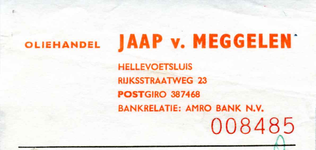 HE_MEGGELEN_001 Hellevoetsluis, Van Meggelen - Oliehandel Jaap van Meggelen. Handel in petroleum, zeepprodukten en ...