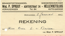 HE_SPRUIJT_001 Hellevoetsluis, Wed. P. Spruijt - Brandstoffenhandel, verhuizingen, Goederenvervoer, Auto-garage, (1933)