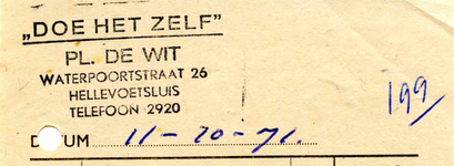 HE_WIT_001 Hellevoetsluis, Pl. de Wit - Doe het Zelf Pleun de Wit, (1971)