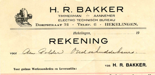 HK_BAKKER_001 Hekelingen, Bakker - H.R. Bakker, Timmerman - Aannemer. Electro technisch bureau