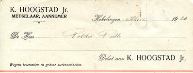 HK_HOOGSTAD_002 Hekelingen, Hoogstad - K. Hoogstad Jr., Metselaar, Aannemer, (1920)