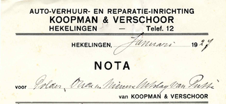 HK_KOOPMAN_001 Hekelingen, Koopman - Auto-verhuur- en reparatie-inrichting Koopman & Verschoor, (1927)