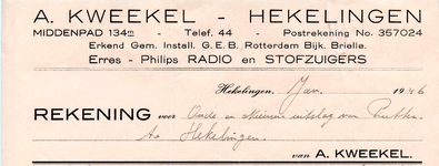 HK_KWEEKEL_001 Hekelingen, Kweekel - A. Kweekel, erkend gem. install. G.E.B. Rotterdam Bijk. Brielle. Erres - Philips ...