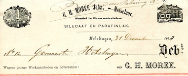 HK_MOREE_001 Hekelingen, Moree - G.H. Moree Johz., Metselaar. Handel in bouwmaterialen. Silecaat en parafinlak, (1898)