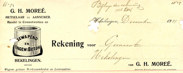 HK_MOREE_004 Hekelingen, Moree - G.H. Moreé. Metselaar - Aannemer. Handel in cementwerken en gewapend en ongew. beton, (1911)