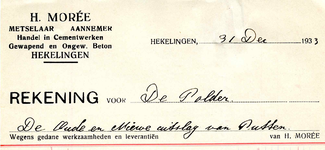 HK_MOREE_006 Hekelingen, Moree - H. Moreé. Metselaar - Aannemer. Handel in cementwerken. Gewapend en ongew. beton, (1933)