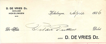 HK_VRIES_001 Hekelingen, Vries - D. de Vries Dz., Schilder, (1926)