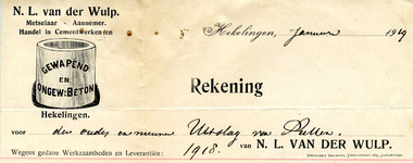 HK_WULP_001 Hekelingen, Wulp - N.L. van der Wulp, Metselaar - Aannemer. Handel in cementwerken. Gewapend en ongew. ...