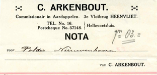 HV_ARKENBOUT_001 Heenvliet, Arkenbout - C. Arkenbout, Commissionair in aardappelen, (1923)