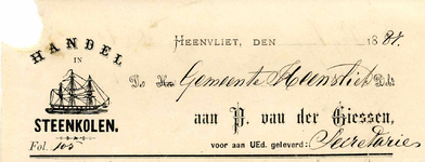 HV_GIESSEN_003 Heenvliet, Giessen - P. van der Giessen, handel in steenkolen, (1887)