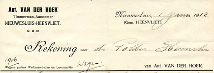 HV_HOEK_002 Heenvliet, Ant. van der Hoek - Timmerman-Aannemer Ant. van der Hoek, Nieuwesluis-Heenvliet, (1917)