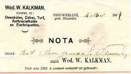 HV_KALKMAN_001 Heenvliet, Kalkman - Wed. W. Kalkman, Handel in: steenkolen, cokes, turf, anthracietkolen en ...