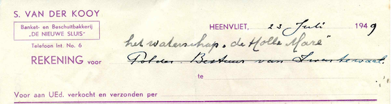 HV_KOOY_001 Heenvliet, Van der Kooy - S. van der Kooy, banket- en beschuitbakkerij De Nieuwe Sluis , (1949)
