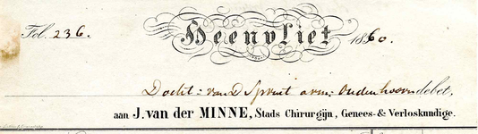 HV_MINNE_001 Heenvliet, Van der Minne - J. van der Minne, Stads Chirurgijn, genees- en verloskundige, (1860)