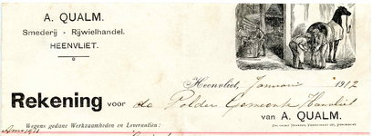 HV_QUALM_001 Heenvliet, Qualm - A. Qualm, Smederij - Rijwielhandel te Heenvliet, (1912)