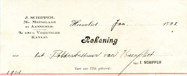HV_SCHIPPER_001 Heenvliet, Schipper - J. Schipper, Mr. metselaar en aannemer, (1922)