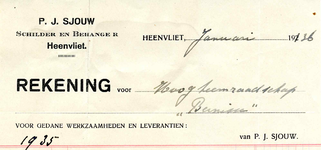 HV_SJOUW_001 Heenvliet, Sjouw - P.J. Sjouw, schilder en behanger Heenvliet, (1936)