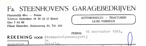 HV_STEENHOVEN_001 Heenvliet, Steenhoven - Fa. Steenhoven's garagebedrijven. Automobielen - tractoren, luxe verhuur, (1965)