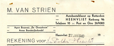 HV_STRIEN_002 Heenvliet, Van Strien - M. van Strien, Autobesteldienst op Rotterdam. Agent Brouwerij De Oranjeboom annex ...