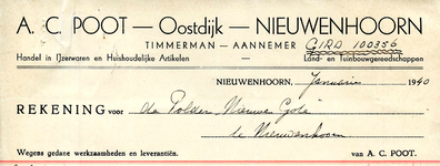 NN_POOT_001 Nieuwenhoorn, Poot - A.C. Poot, Timmerman - Aannemer. Handel in ijzerwaren en huishoudelijke artikelen. ...