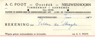 NN_POOT_002 Nieuwenhoorn, Poot - A.C. Poot, Timmerman - Aannemer. Handel in ijzerwaren en huishoudelijke art. Land- en ...
