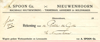 NN_SPOON_001 Nieuwenhoorn, Spoon - A. Spoon Gz., Machinale houtbewerking - Timmerman, Aannemer en Molenmaker, (1917)