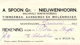 NN_SPOON_002 Nieuwenhoorn, Spoon - A. Spoon Gz., Machinale houtbewerking - Timmerman, Aannemer en Molenmaker, (1924)