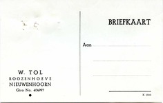 NN_TOL_001 Nieuwenhoorn, Tol - W. Tol, Roozenhoeve (BRIEFKAART) met tekst: Nota voor de Polder Nieuwenhoorn aan W. Tol ...