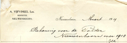 NN_VIJFVINKEL_001 Nieuwenhoorn, Vijfvinkel - A. Vijfvinkel Lzn., Kooistee, (1919)