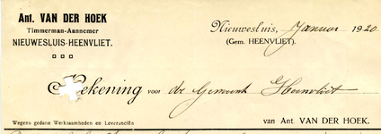 NS_HOEK_001 Nieuwesluis, Van der Hoek - Ant. van der Hoek, Timmerman-Aannemer, (1920)