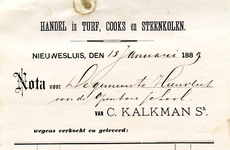 NS_KALKMAN_001 Nieuwesluis, Kalkman - C. Kalkman Sr., Handel in turf, cooks en steenkolen, (1889)