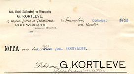 NS_KORTLEVE_001 Nieuwesluis, Kortleve - G. Kortleve. Café, hotel, stalhouderij en uitspanning G. Kortleve, in wijnen, ...