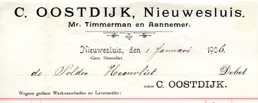 NS_OOSTDIJK_002 Nieuwesluis, Oostdijk - C. Oostdijk, Mr. Timmerman en Aannemer, (1906)