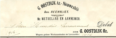 NS_OOSTDIJK_003 Nieuwesluis, Oostdijk - G. Oostdijk Az., Mr. Metselaar en Aannemer, (1916)