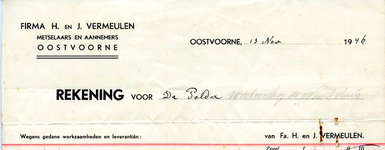 OV_VERMEULEN_001 Oostvoorne, Vermeulen - Firma H. en J. Vermeulen, Metselaars en Aannemers, (1946)
