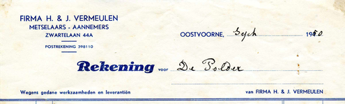 OV_VERMEULEN_002 Oostvoorne, Vermeulen - Firma H. en J. Vermeulen, Metselaars - Aannemers, (1950)