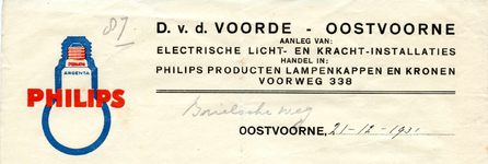 OV_VOORDE_002 Oostvoorne, V.d. Voorde - D. v.d. Voorde. Aanleg van: electrische licht- en kracht-installaties. Handel ...