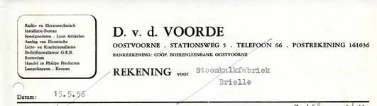 OV_VOORDE_004 Oostvoorne, V.d. Voorde - D. v.d. Voornde. Radio- en electrotechnisch installatie-bureau. Speelgoederen, ...