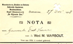 OV_WARBOUT_001 Oostvoorne, Warbout - Wed. M. Warbout, Manufacturen, bedden en dekens, Gebreide goederen. Naaimachines. ...