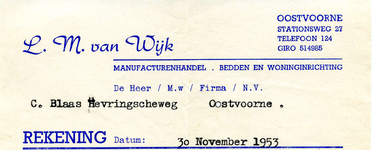 OV_WIJK_002 Oostvoorne, Van Wijk - L.M. van Wijk, Manufacturenhandel. Bedden en woninginriching, (1953)