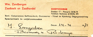 OV_ZANDBERGEN_001 Oostvoorne, Zandbergen - Wm. Zandbergen, Zaadteelt en zaadhandel. Specialiteit in snijbloemzaden, (1970)
