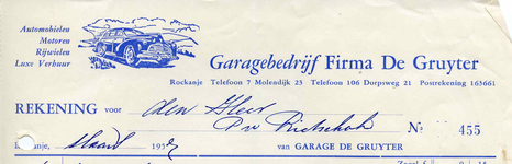 RO_GRUYTER_005 Rockanje, De Gruyter - Garagebedrijf Firma De Gruyter. Automobielen, motoren, rijwielen, luxe verhuur, (1957)