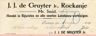 RO_GRUIJTER_007 Rockanje, De Gruijter - Kwitantie Firma wed. J.J. de Gruijter, Smederij kassenbouw. Landbouwwerktuigen ...
