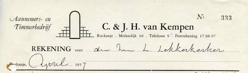 RO_KEMPEN_005 Rockanje, Van Kempen - C. & J.H. van Kempen. Aannemers- en timmerbedrijf, (1957)