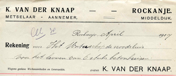RO_KNAAP_001 Rockanje, Van der Knaap - K. van der Knaap, Metselaar - Aannemer, (1917)