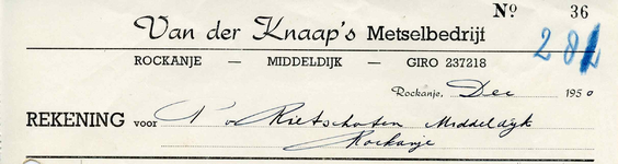 RO_KNAAP_008 Rockanje, Van der Knaap - Van der Knaap's Metselbedrijf, (1950)