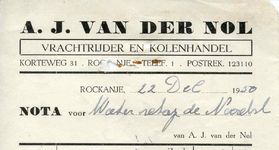 RO_NOL_001 Rockanje, Van der Nol - A.J. van der Nol, Vrachtrijder en kolenhandel, (1950)