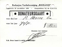 RO_VOETBALVERENIGING_001 Rockanje, Voetbalvereniging - Rockanjese Voetbalvereniging ROCKANJE Donateurskaart, opgericht ...