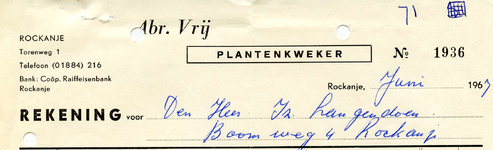 RO_VRIJ_001 Rockanje, Vrij - Plantenkweker Abr. Vrij, (1967)