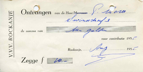 RO_VVV_001 Rockanje, V.V.V. Rockanje - Kwitantie Contributie V.V.V. Rockanje, (1955)